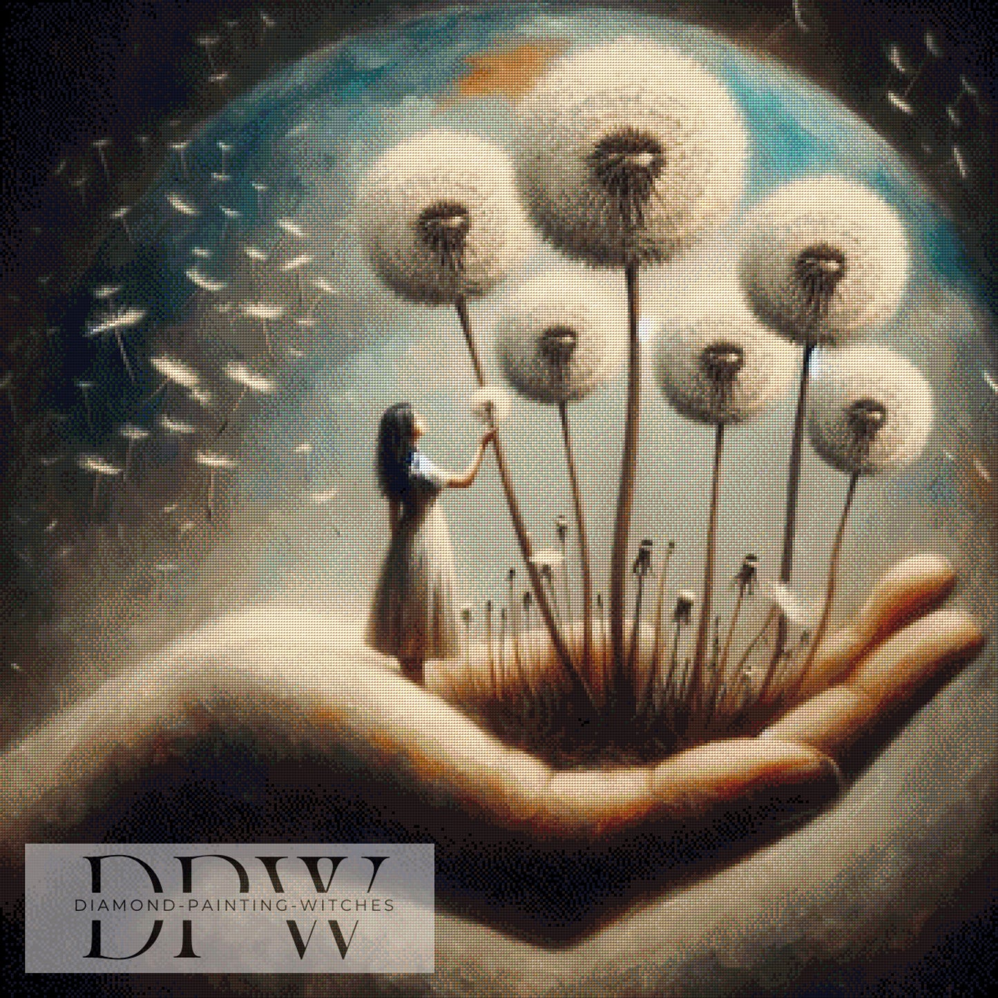 Pusteblumen Hand by QN, 90x90cm mit 135 Farben DPW-695