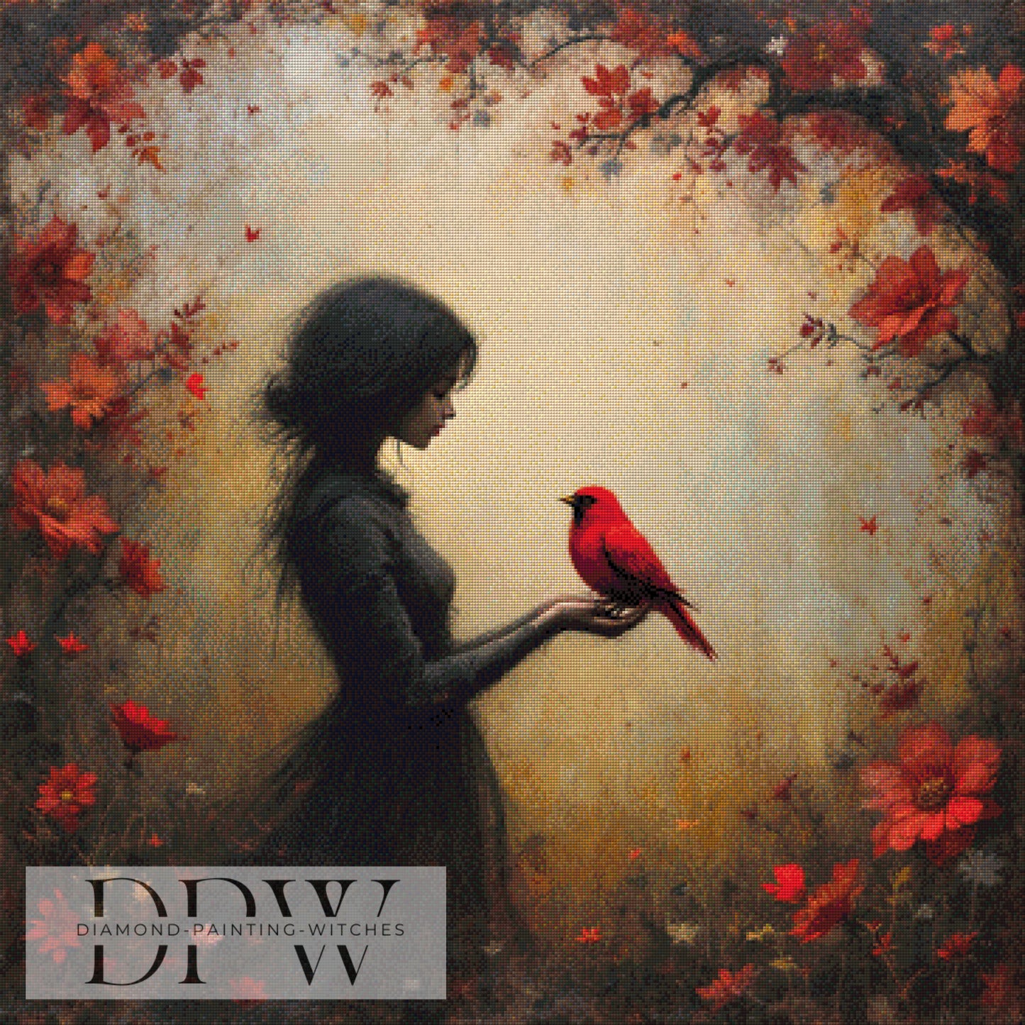 Frau mit Vogel by QN, 90x90cm mit 140 Farben DPW-873