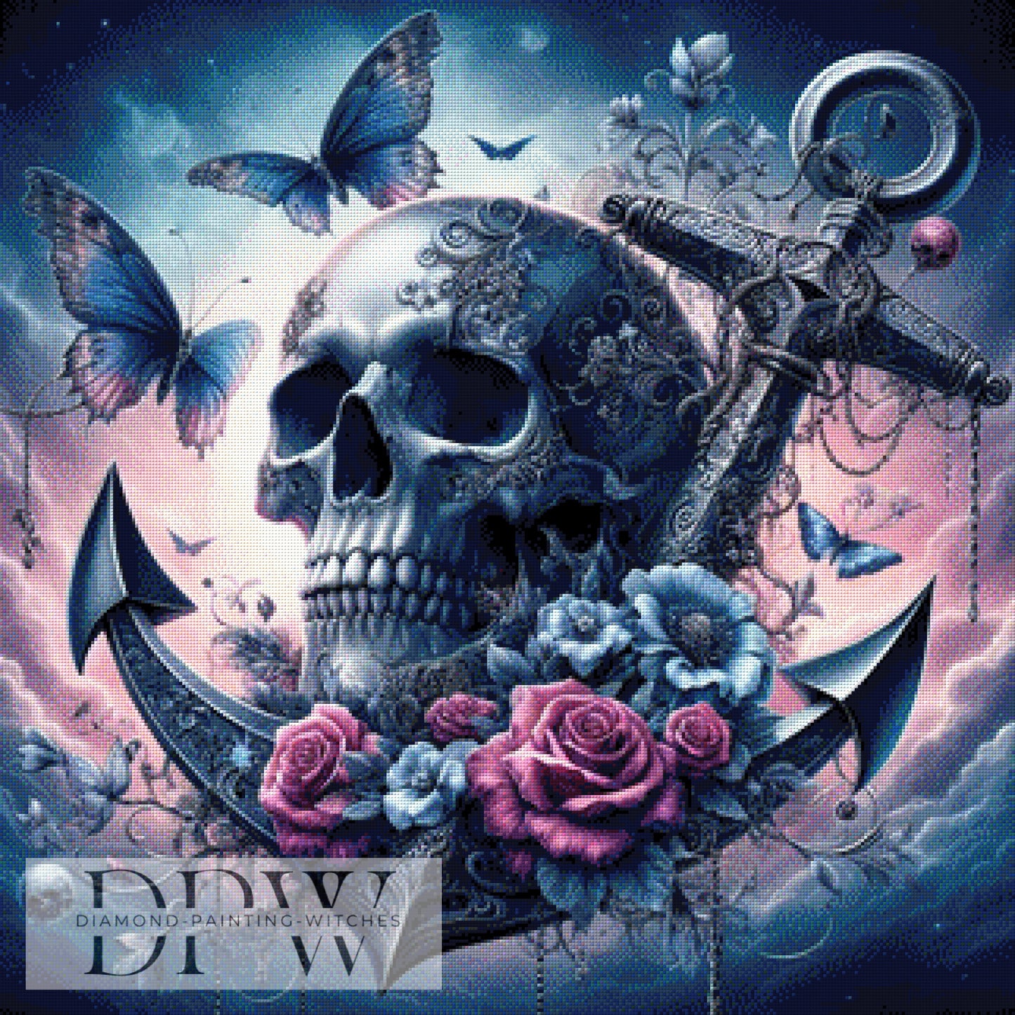 Anker Skull by Morrigan ,80x80cm mit 150 Farben DPW-892