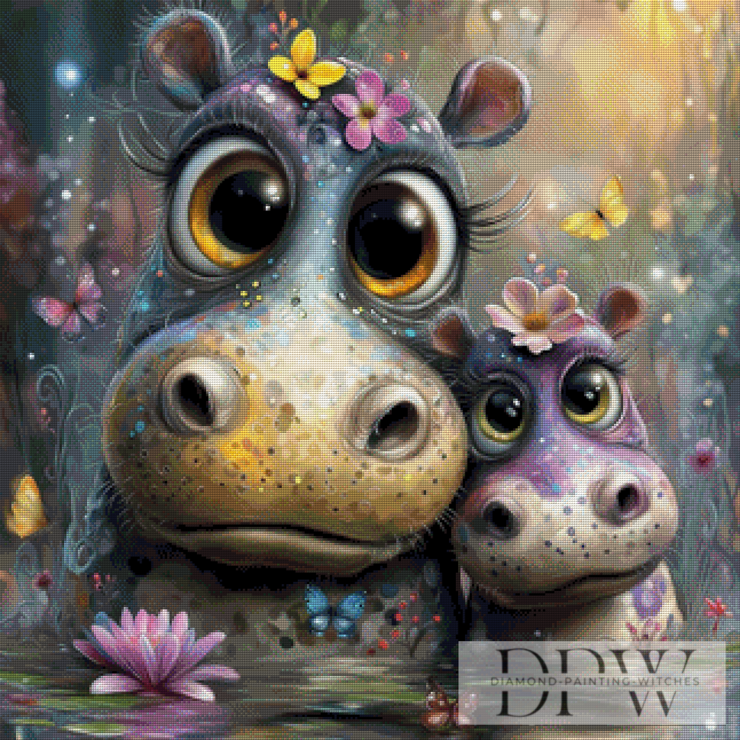 Blütenhippos by CleoDora 80x80cm mit 230 Farben DPW-371