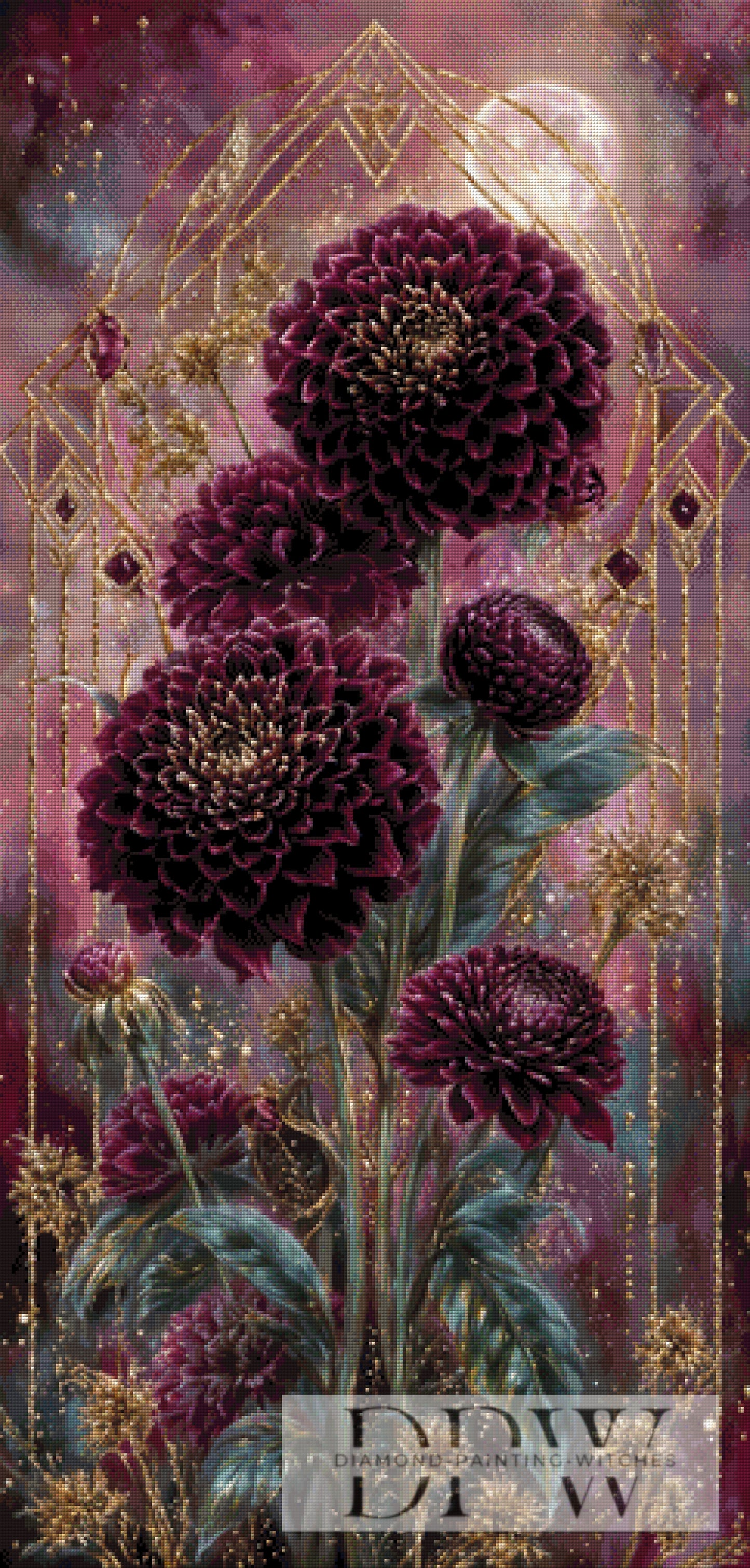 Dahlia meets gold by Pixxel Pics 60x125cm mit 160 Farben DPW-755