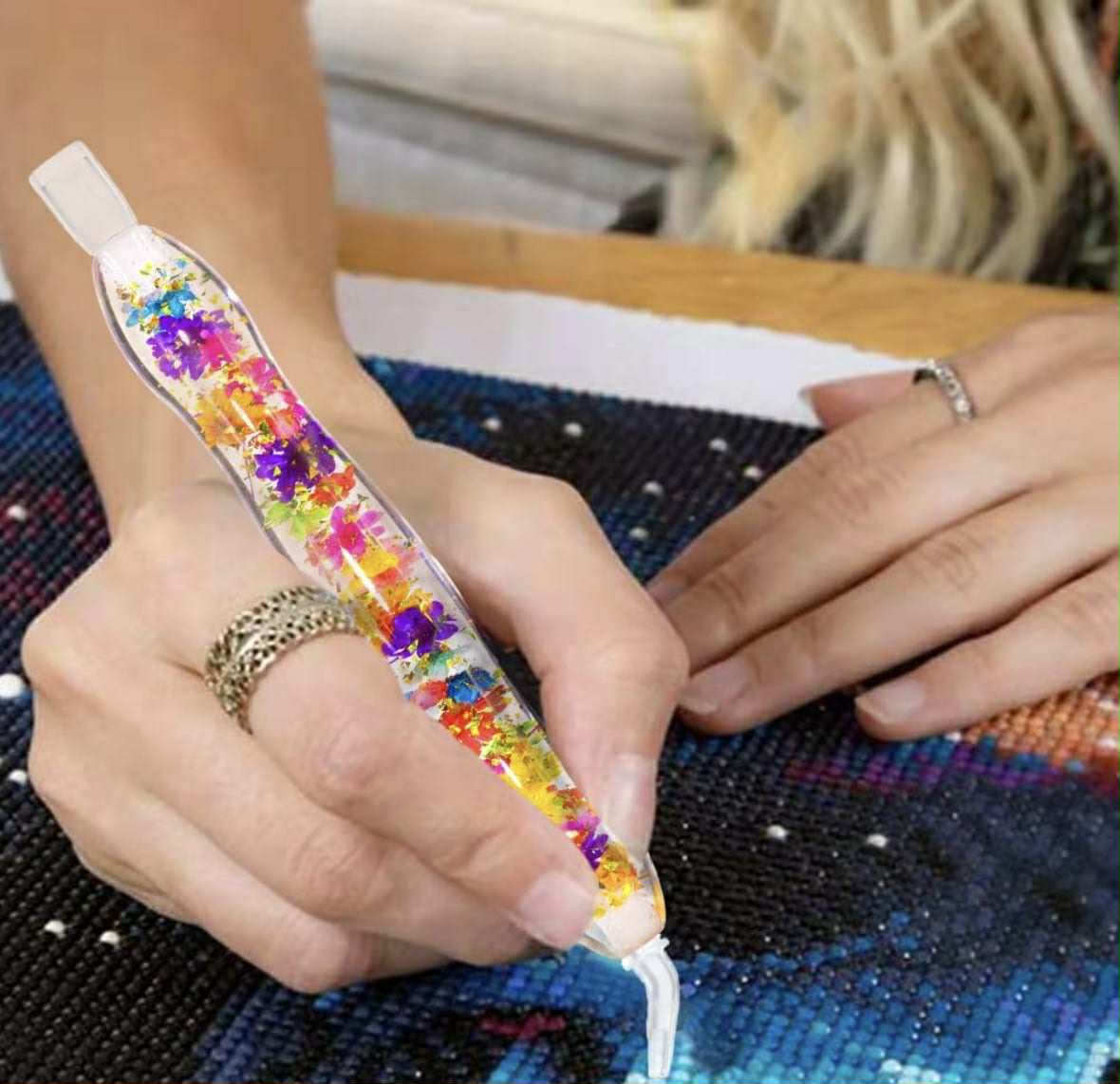 Ergonomischer Painting-Stift aus Resin *Blümchen & Glitzer*