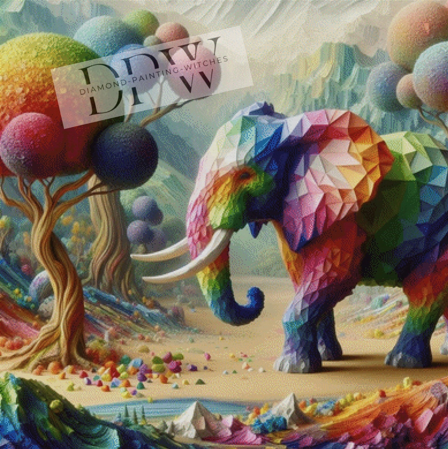 Prisma Elephant by Moonlight, 100x100cm mit 320 Farben DPW-086