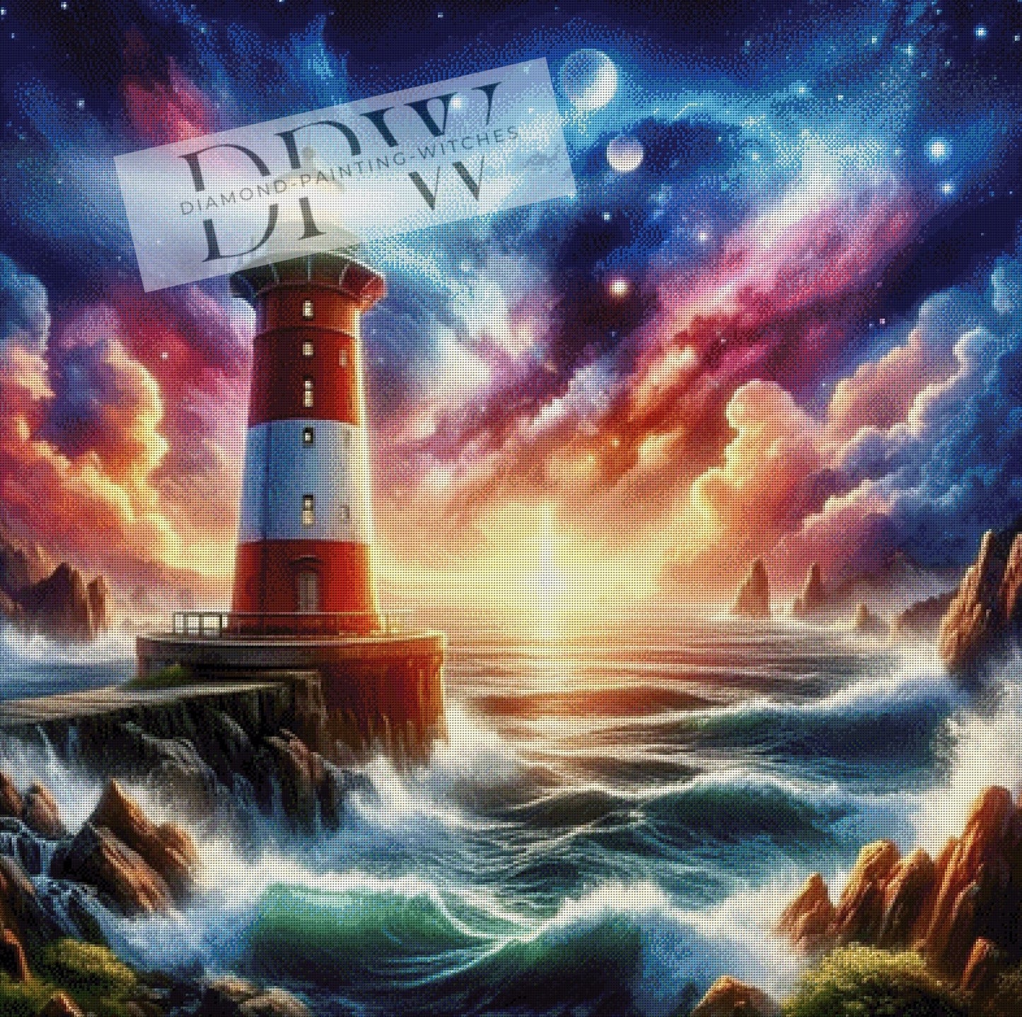 Night Lighthouse by Sunshine, 100x100cm mit 320 Farben DPW-091
