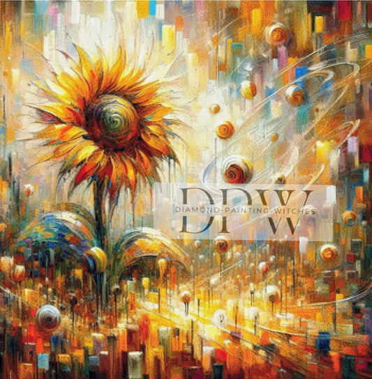 Abstrakte Sonnenblume by QN, 90x90cm mit 285 Farben DPW-052