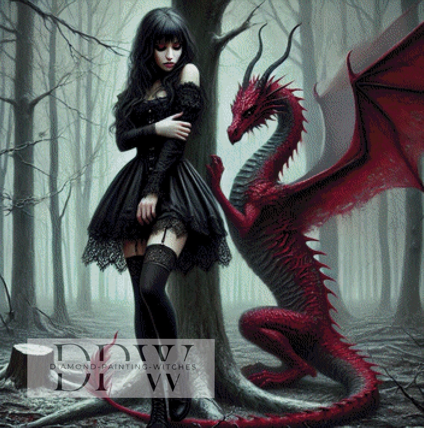 Davina and Dragon by Casalla Vendetta, 90x90cm mit 115 Farben DPW-523