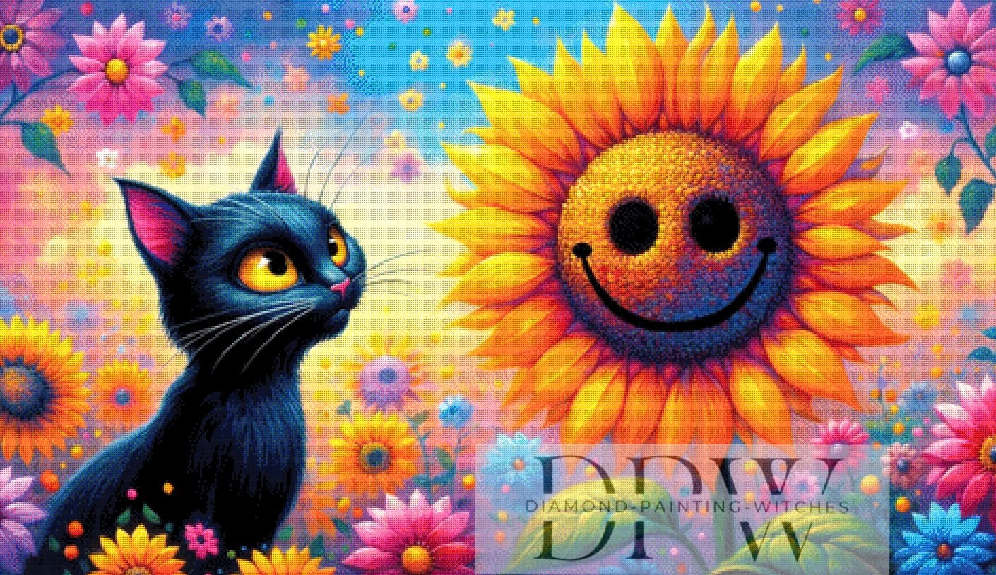 Cat with Sunflower by Karo, 120x70cm mit 400 Farben DPW-625