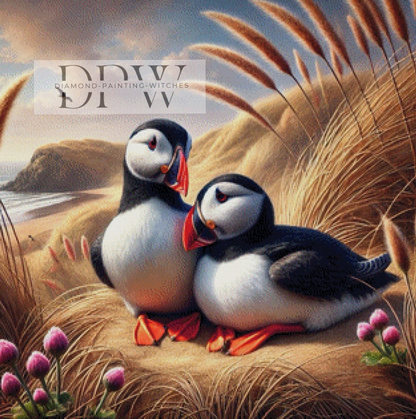 Papageientaucherpärchen by CreatiVart, 80x80cm mit 240 Farben DPW-319