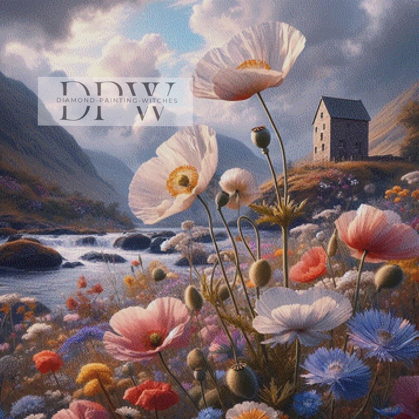 Island Mohn by Moonlight, 90x90cm mit 220 Farben DPW-265