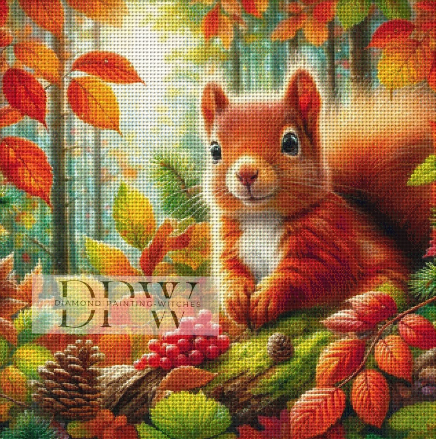 Puschel im Herbstwald by CreatiVart, 80x80cm mit 260 Farben DPW-272