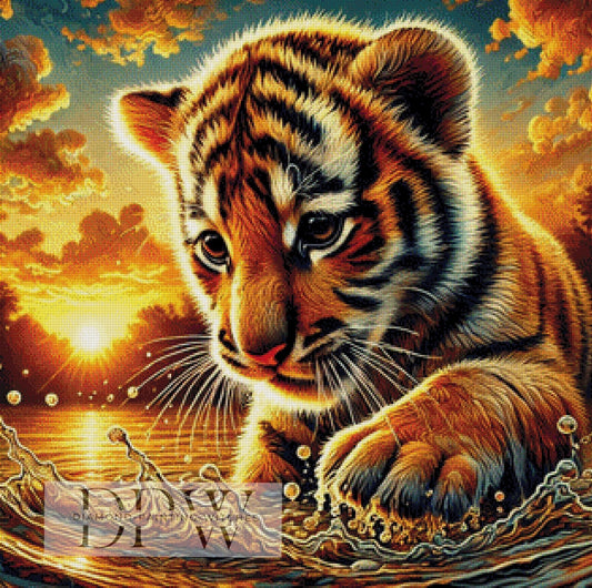 Babytiger Wasserspiele by CreatiVart, 80x80cm mit 200 Farben DPW-292