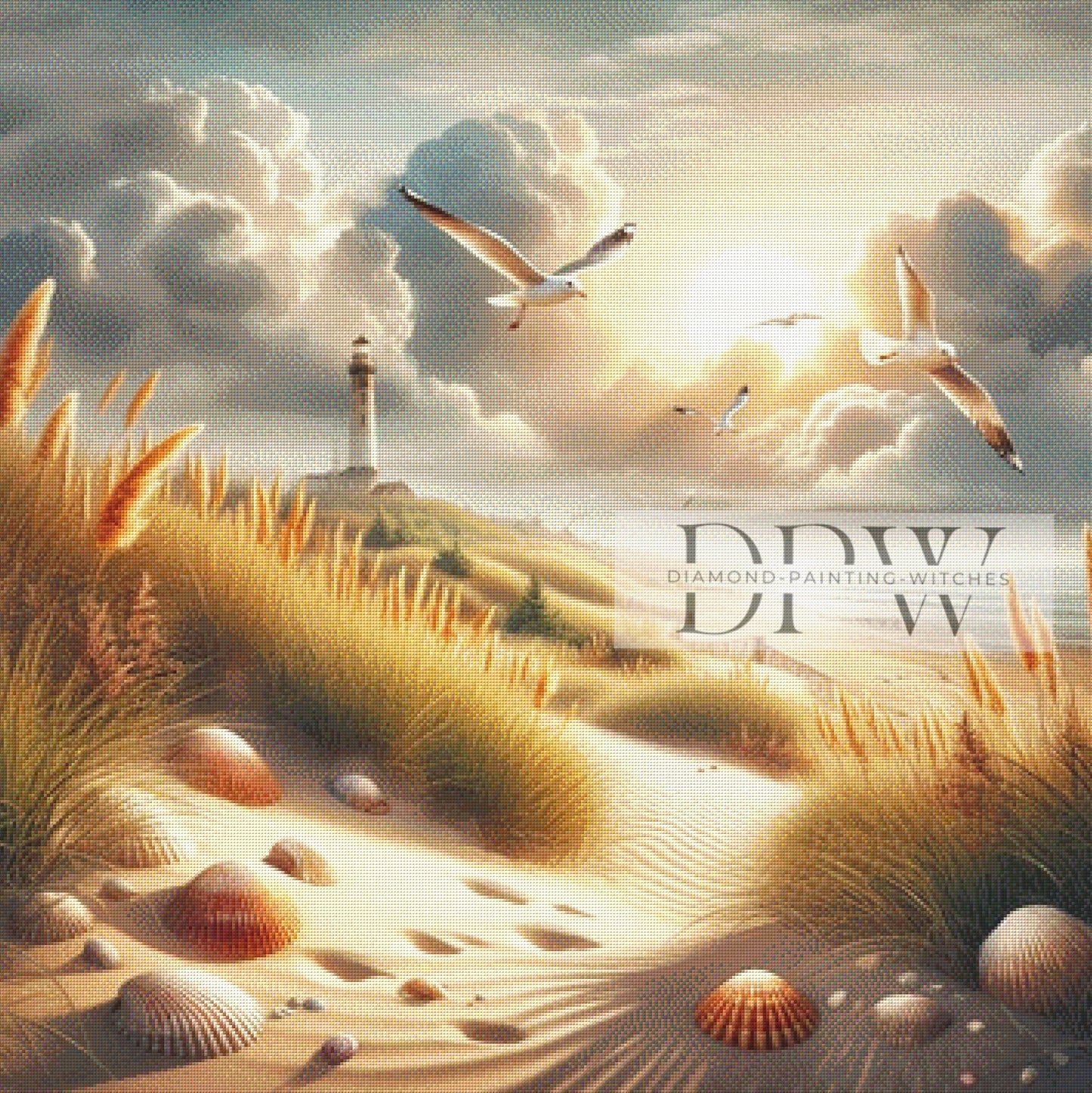 Strandblick by Moonlight, 90x90cm mit 160 Farben DPW-345