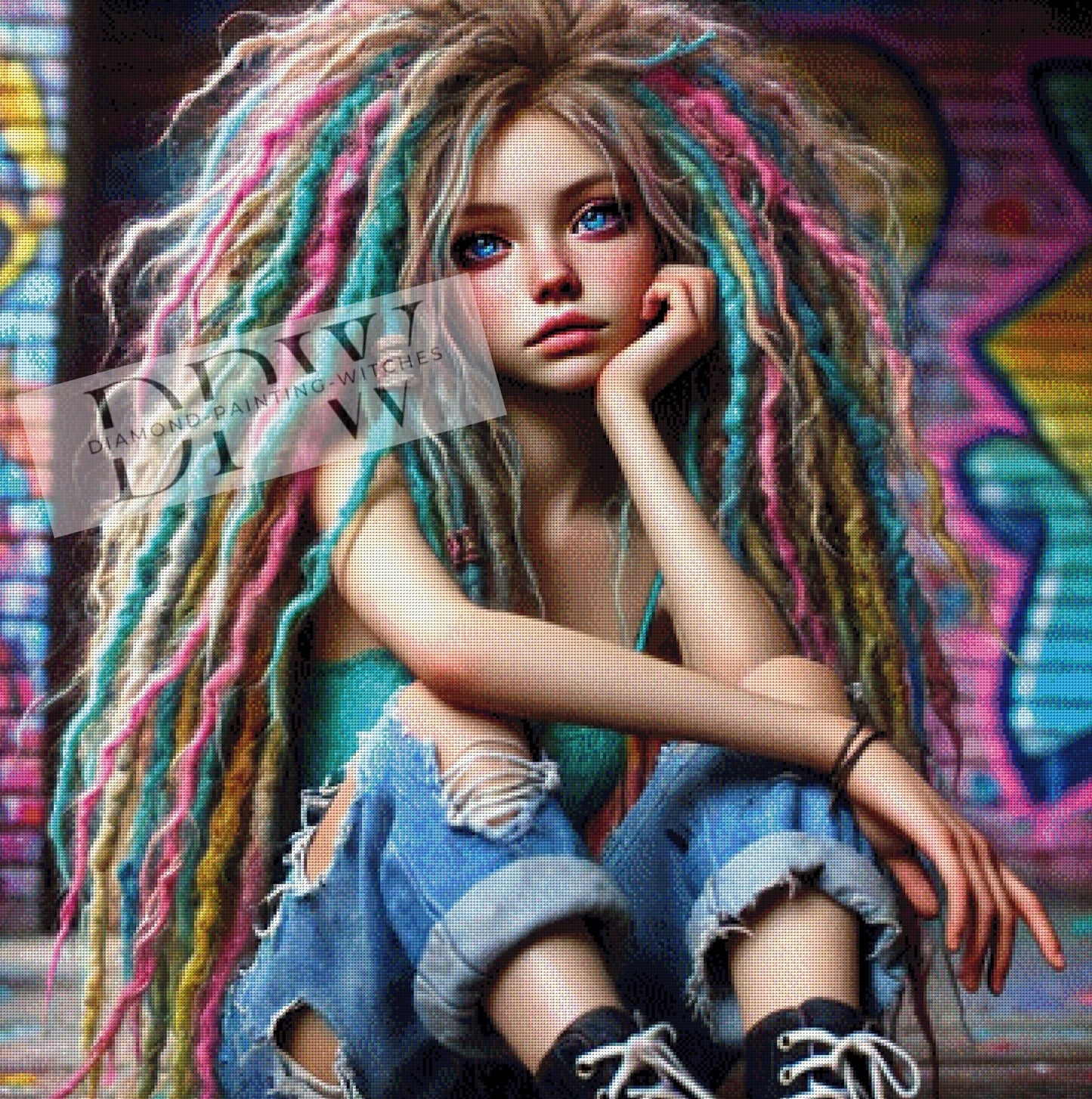 Rasta Punk Girl by Casalla Vendetta, 90x90cm mit 350 Farben DPW-325