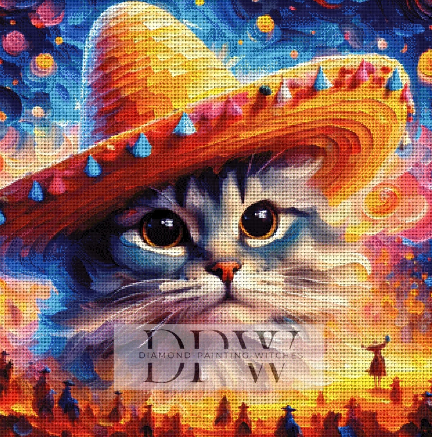 Mexican Cat by Moonlight, 80x80cm mit 300 Farben DPW-021