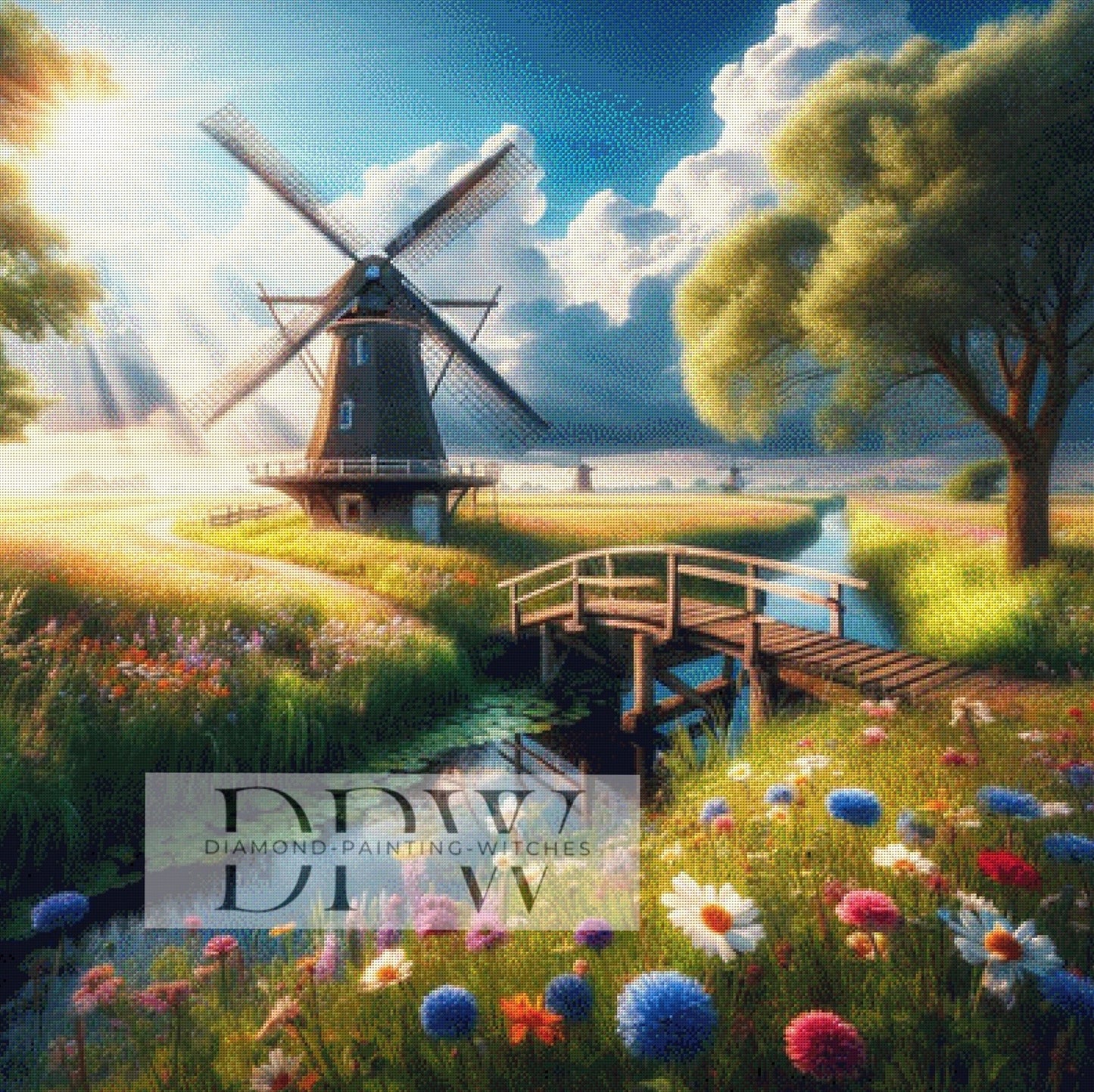 Mühle am Bach by Sunshine, 100x100cm mit 320 Farben DPW-144