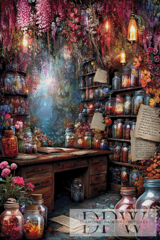 Vintage Hexenbüro by ellufija 80x120cm mit 330 Farben DPW-065