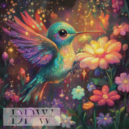 Blumen Kolibri by Elly_A.I 80x80cm mit 280 Farben DPW-1103