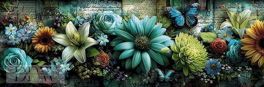 Türkise Blumenpoesie by ellufija 300x100cm mit 320 Farben DPW-112