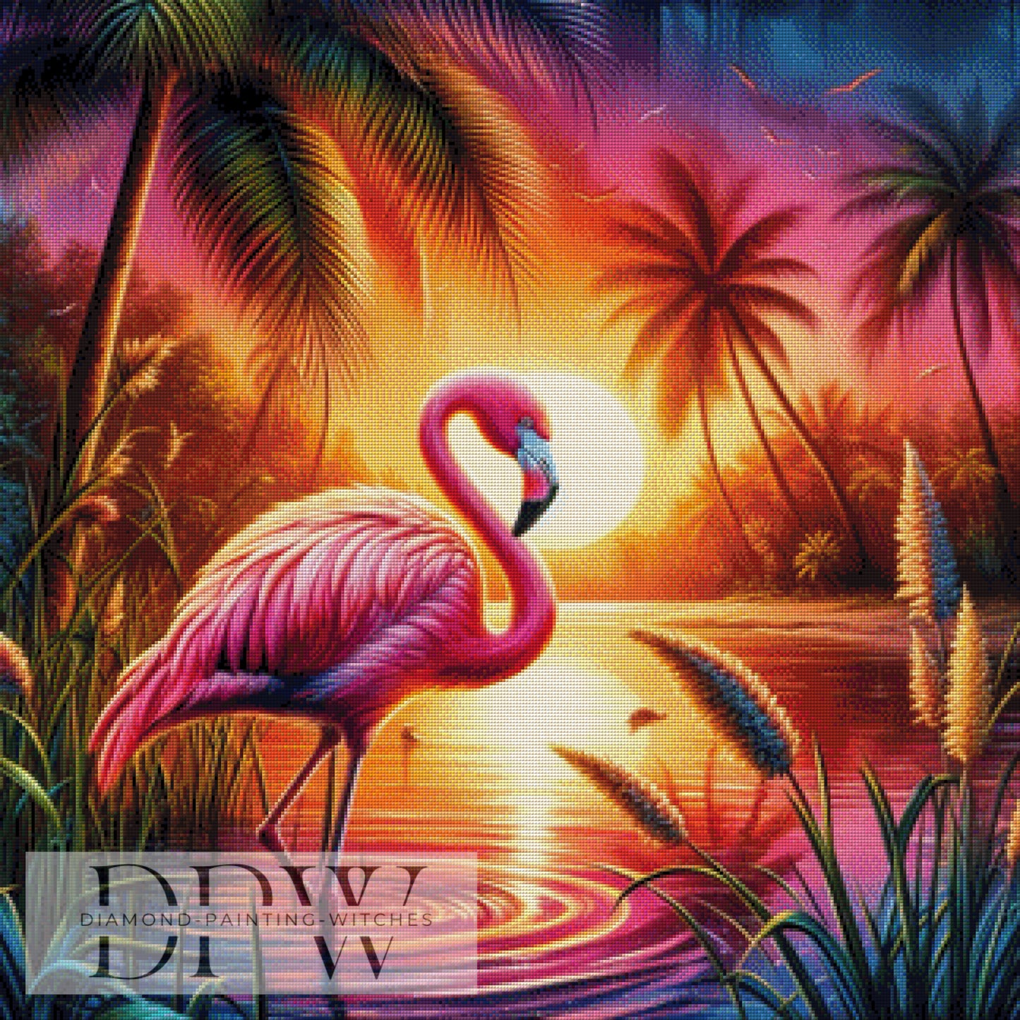 Flamingo in der Abendsonne by CreatiVart, 80x80cm mit 330 Farben DPW-1141