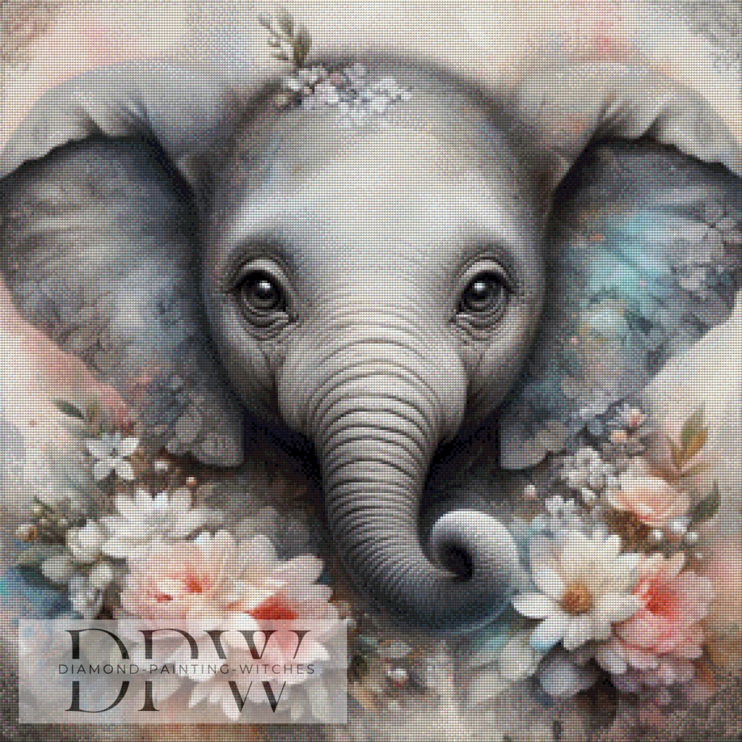 Romantic Elephant by CreatiVart, 70x70cm mit 150 Farben DPW-1173