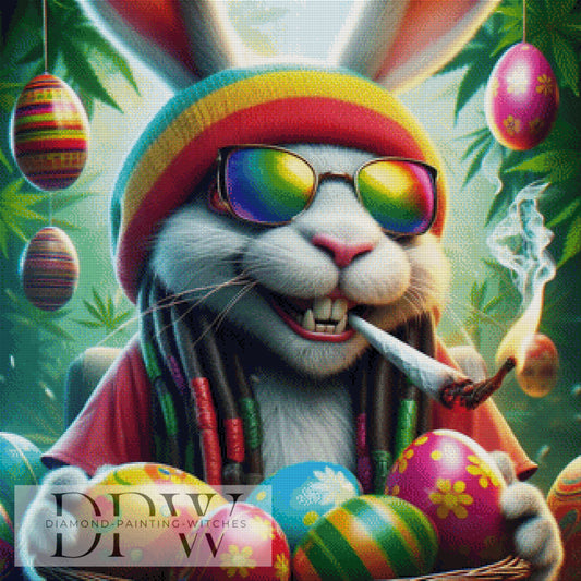 Reggae Hase by QN, 80x80cm mit 380 Farben DPW-1187
