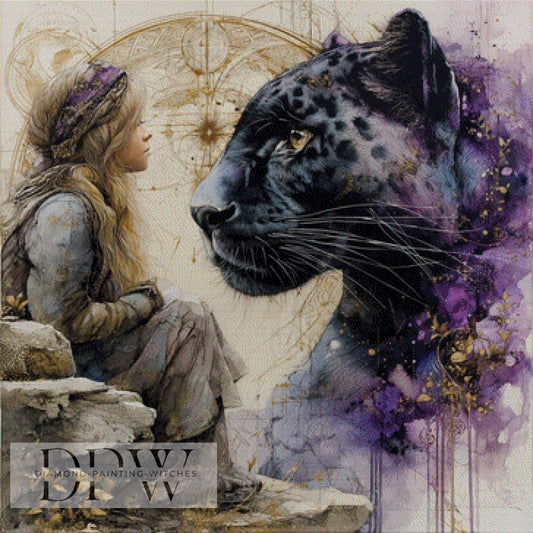 Claire and the black Panther by Lexxa, 90x90cm mit 130 Farben DPW-1212