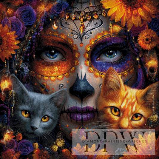 Orange Sugar Skull by Elly_A.I  90x90cm mit 250 Farben DPW-1227