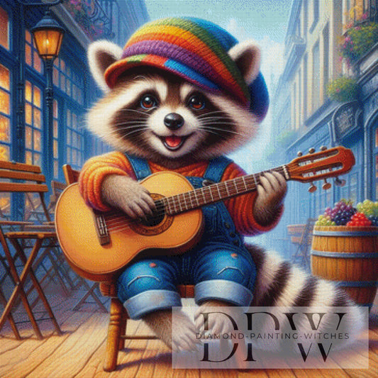 Waschbär mit Gitarre by Sunshine, 90x90cm mit 300 Farben DPW-1262