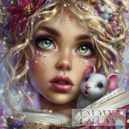 Lesen mit Mausi by Sweet_Loco_AI 80x80cm mit 230 Farben DPW-1285
