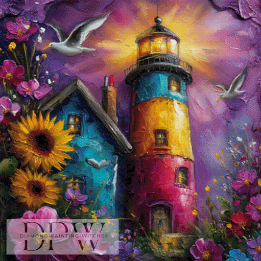 Bunter Leuchtturm by Elly_A.I, 90x90cm mit 320 Farben DPW-1298