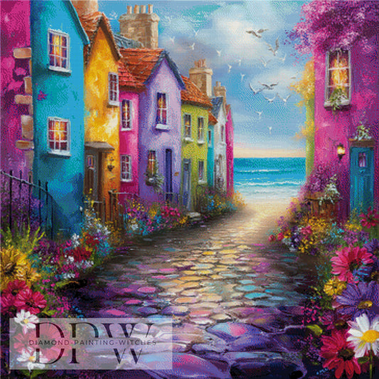 Bunte Häuser by Elly_A.I, 90x90cm mit 370 Farben DPW-1299