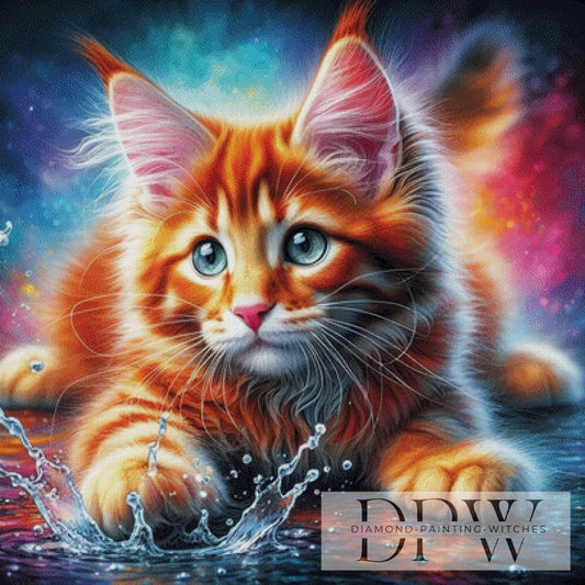 Red Cat Splash by CreatiVart 100x100cm mit 340 Farben DPW-1316