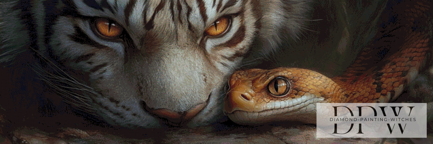 White Tiger vs. Brown snake by Pixxel Pics 150x50cm mit 110 Farben DPW-1329
