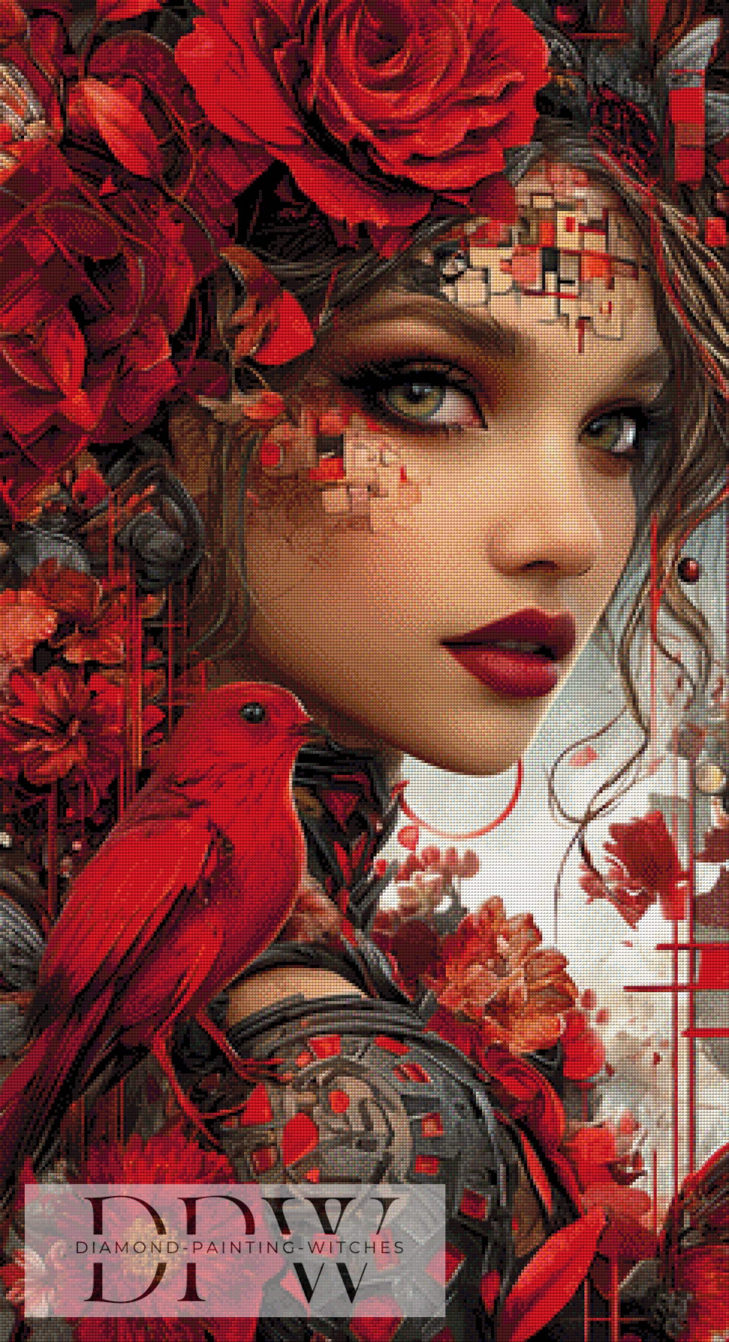 Red Lady with Piepmatz by Artifey 60x110cm mit 190 Farben DPW-1364