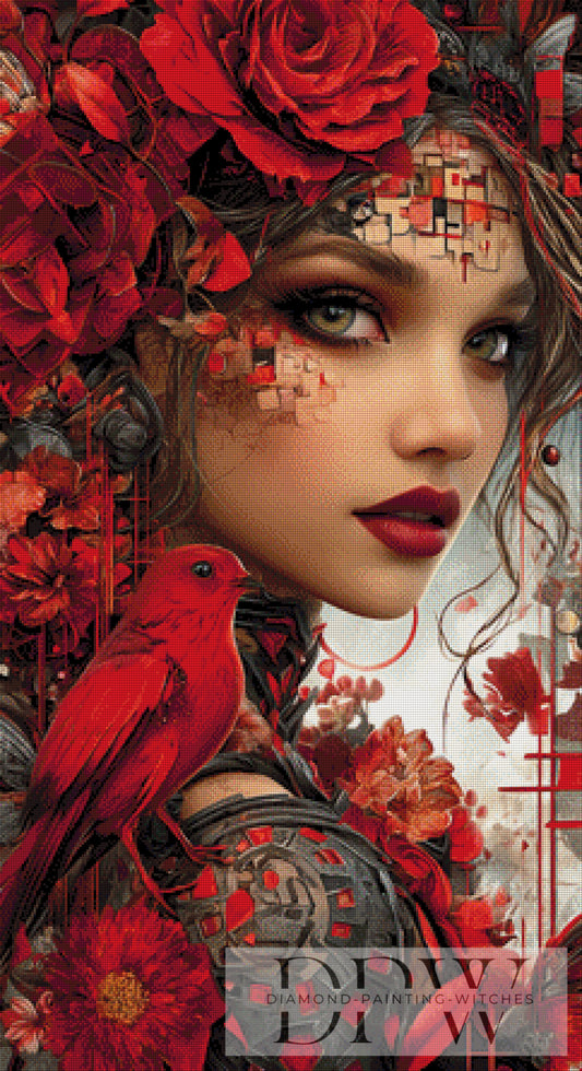 Red Lady with Piepmatz by Artifey 60x110cm mit 190 Farben DPW-1364 **SOFORTKAUF** Eckige Steine