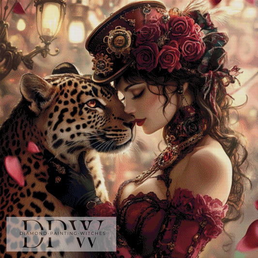 Leopardenfreundin by Elly_A.I 90x90cm mit 170 Farben DPW-1374