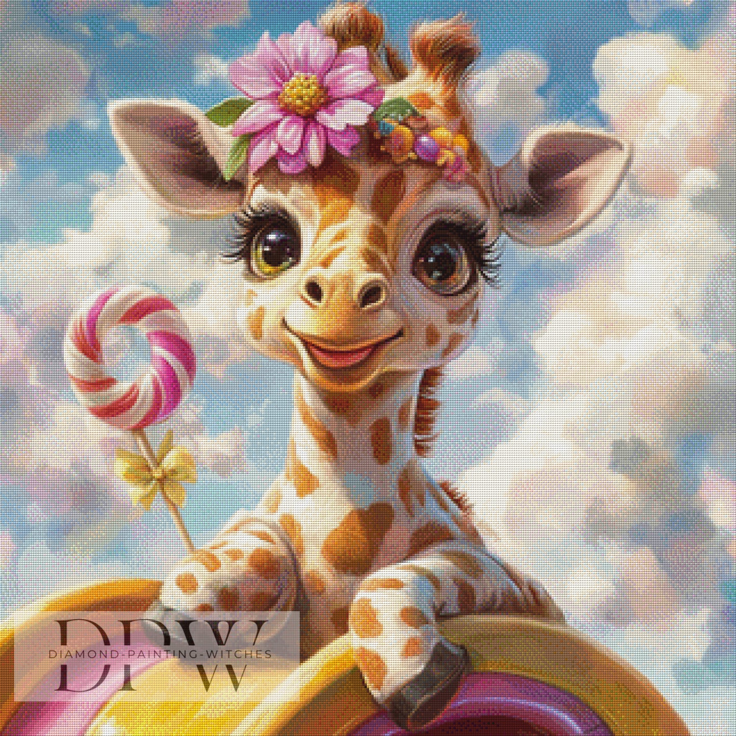 Giraffen Leckerei by Elly_A.I, 80x80cm mit 270 Farben DPW-1436