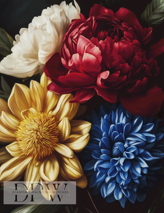 Dahlien by Elly_A.I, 90x120cm mit 240 Farben DPW-1533