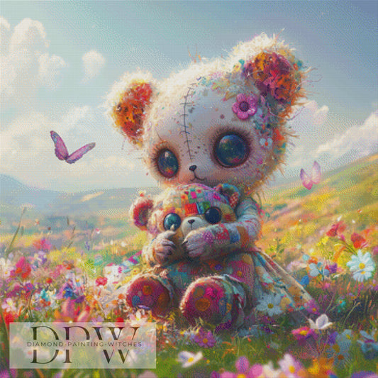 Teddy auf der Wiese by Elly_A.I, 90x90cm mit 340 Farben DPW-1604