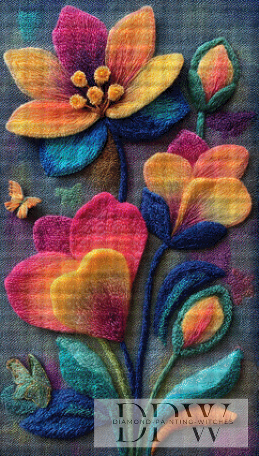 Wollige Frühlingsblumen by Elly_A.I 60x105cm mit 310 Farben DPW-1637