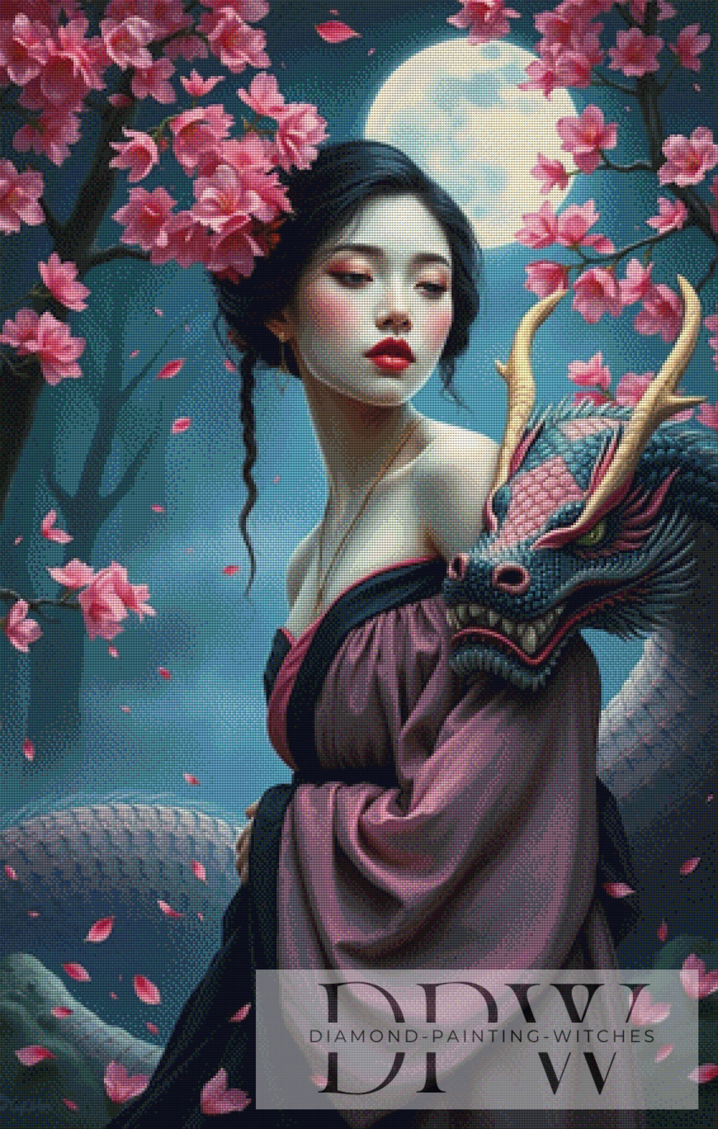 Geisha with Dragon by Casalla Vendetta, 70x110cm mit 250 Farben DPW-1854