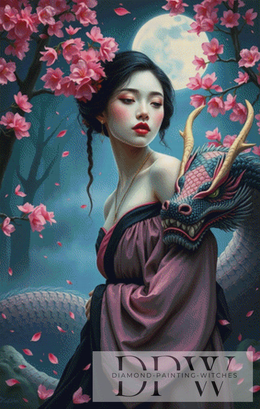 Geisha with Dragon by Casalla Vendetta, 70x110cm mit 250 Farben DPW-1854