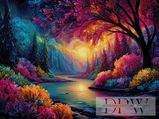 Bunter Baum am See by Artifey 120x90cm mit 320 Farben DPW-1875