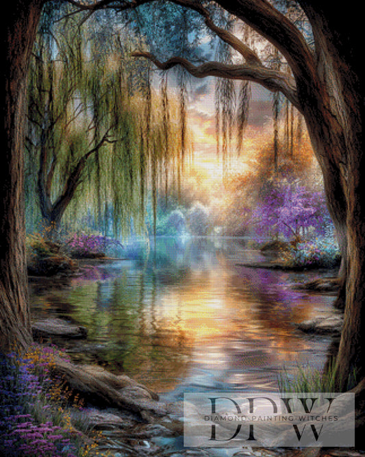Trauerweide am See by Elly_A.I  80x100cm mit 250 Farben DPW-1960