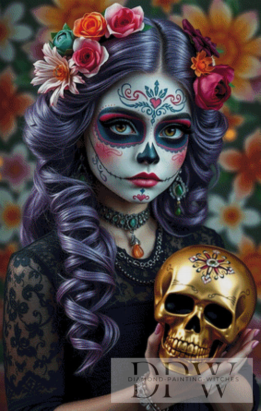 Golden Skull Muerta by Casalla Vendetta, 70x110cm mit 300 Farben DPW-1984