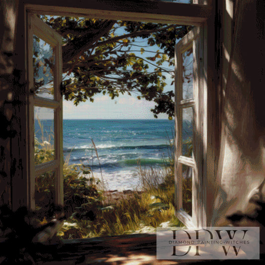 Fenster mit Meerblick by QN, 90x90cm mit 180 Farben DPW-216