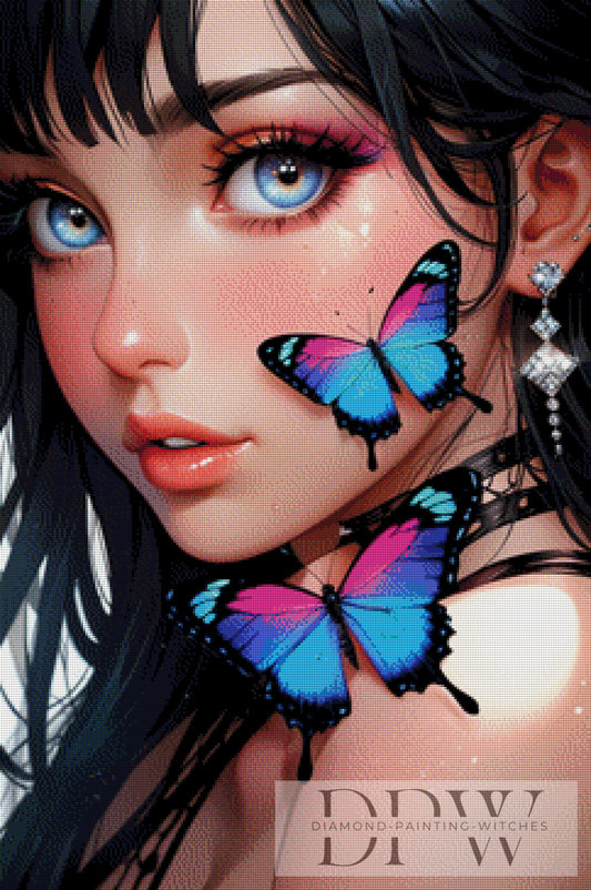 Blue Eyes and Butterflies by CreatiVart 60x90cm mit 220 Farben DPW-2258