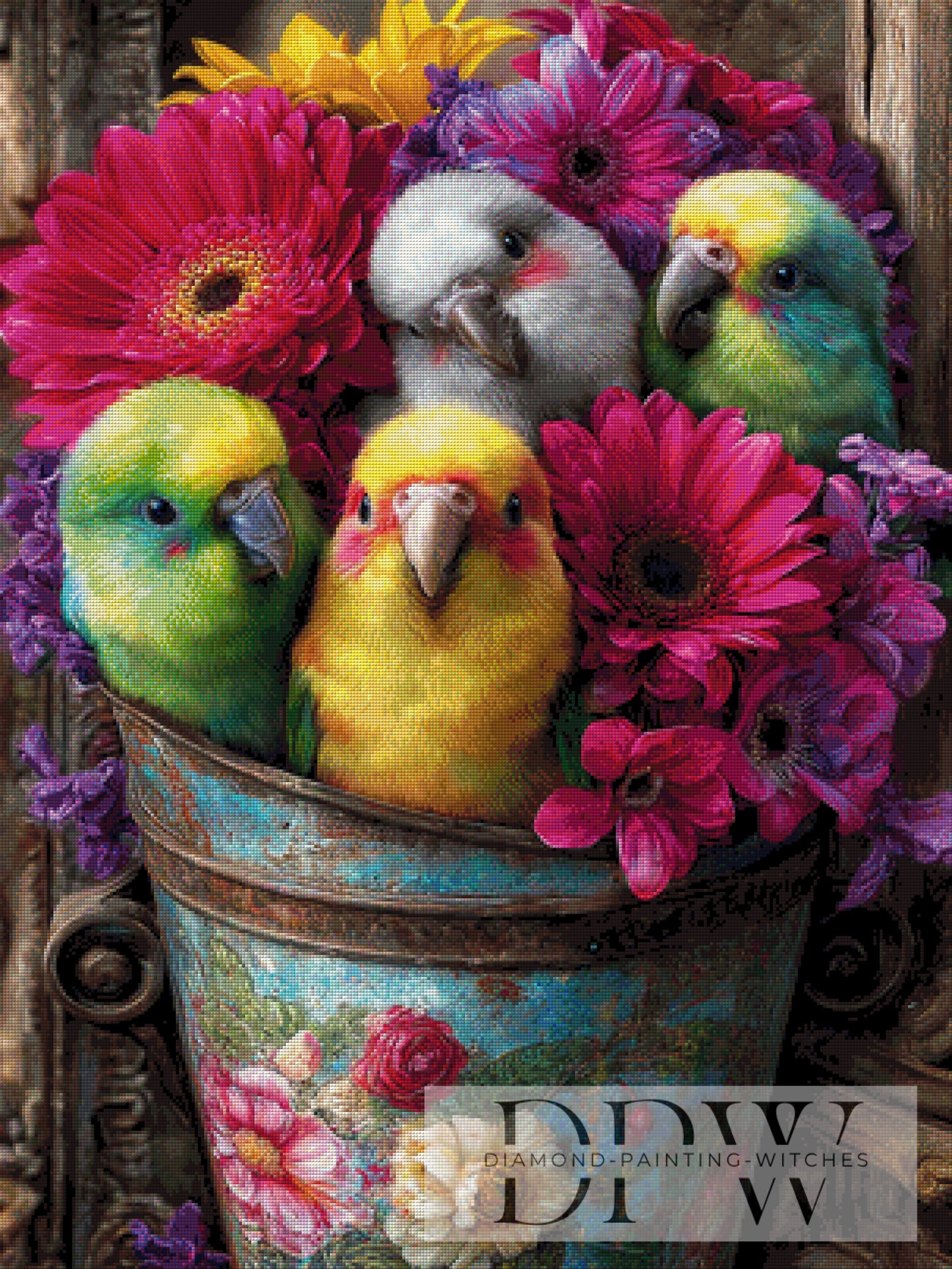 Die lustigen bunten Vögel by Elly_A.I 75x100cm mit 370 Farben DPW-2492