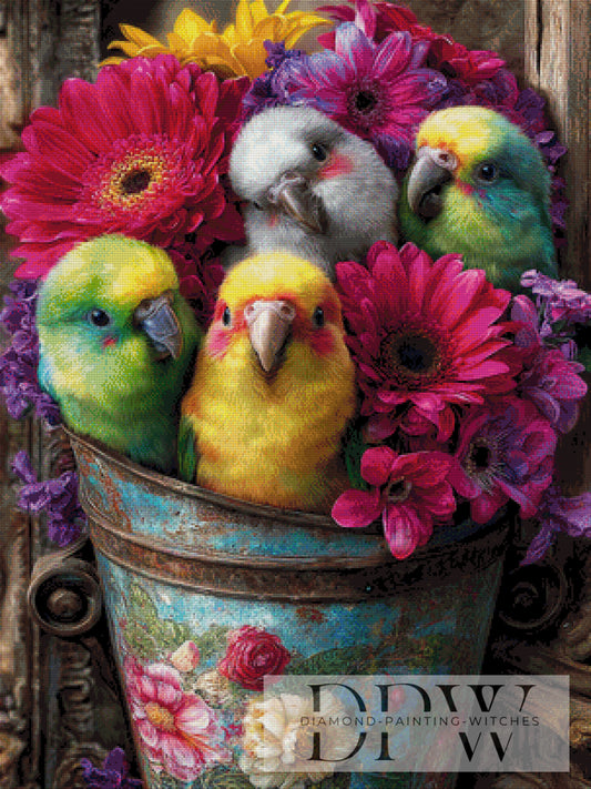 Die lustigen bunten Vögel by Elly_A.I 75x100cm mit 370 Farben DPW-2492