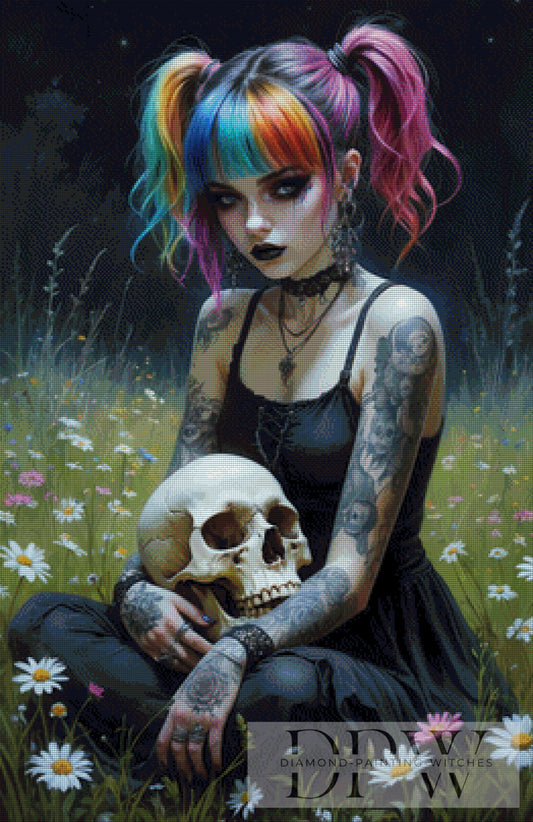 Rainbow Hair & Skull by Casalla Vendetta 65x100cm mit 250 Farben DPW-2500